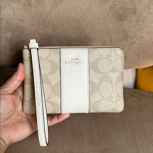 #31. Coach Signature Coated Canvas Stripe Leather Small Wrislet